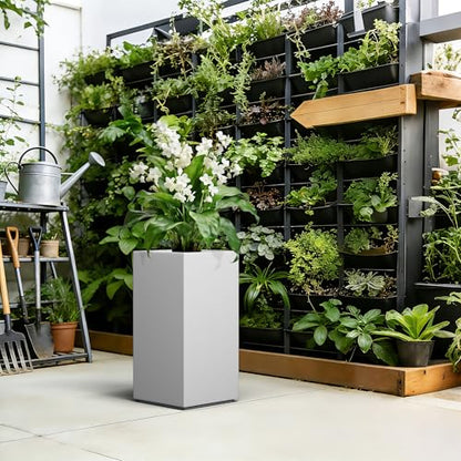 Kante Large Column Square White Concrete Planter 27.6" H, Outdoor - color: Pure White, size: 27.6" H