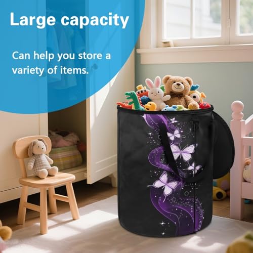 BIGCARJOB Bling Butterfly Collapsible Trash Can Camping Gargabe Bin Tall Trash Can Large Capacity Pop Up Garden Bag for Travelers Camper Trailer, 22.83x17.71 in - color: Bling Butterfly