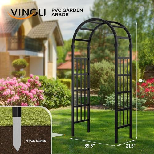 VINGLI Vinyl Garden Arbor, PVC Wedding Arch for Ceremony Party, Garden Trellis for Climbing Plants Outdoor, Arch Backdrop Stand for Garden, Backyard, Lawn (Black, 39.5in) - color: Black, size: 39.5in