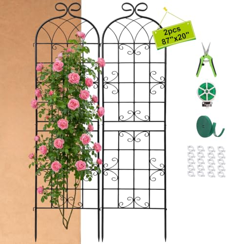 2 Pack 86.7" H x 19.7" W Black Metal Garden Trellis for Climbing Plants Outdoor, Heavy Duty Tall Plant Support for Roses, Vines, Cucumbers, Clematis, Flowers & Vegetables - color: 2PCS-1