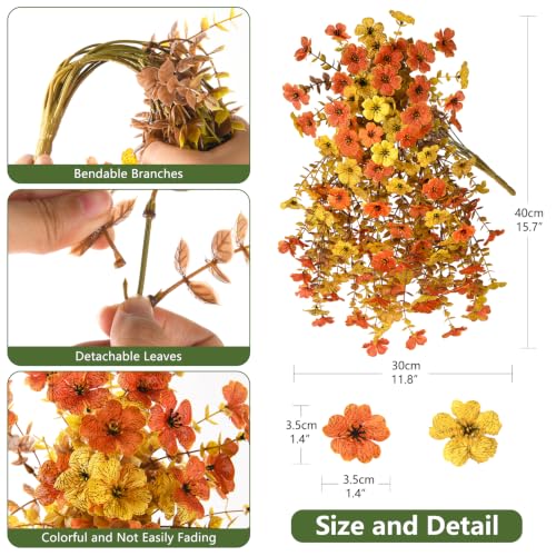 Homsunny Artificial Fake Mums Fall Flowers for Outdoor Outside Decoration - color: Orange Yellow
