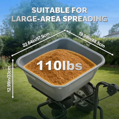 VINGLI 110lbs Fertilizer Spreader Tow-Behind with 10 Adjustable Drop Rate, with 11.4" Tire for Multi-Terrain, Broadcast Spreader for Lawn Care & Seed Spreading