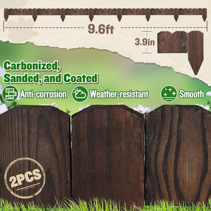 9.6ft L x 3.9in H Landscape Edging - 2 Packs Sturdy Anti-Corrosive Wood Garden Edging Border, Low-Profile Blends into Nature, for Yard Flower Bed Path Decorative Tree Fence