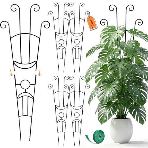 Monstera Plant Support - 4-Pack of 32.6" Tall Plant Trellis Stakes for Large Indoor Vines | Adjustable Dual Pole Frame for Monstera Deliciosa & Potted Plants - size: 4-Pack Plant Support