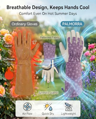 Long Gardening Gloves for Women Men, Thorn Proof Rose Pruning Gloves, Breathable Lightweight Garden Work Gloves - color: Purple