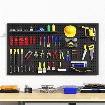 Garden Tool Organizer Wall Mounted, Heavy Duty Metal Pegboard Storage Rack with 10 Hooks, Garage Shed Wall Storage for Tools and Gardening Supplies, Utility Storage Board 20" × 24"