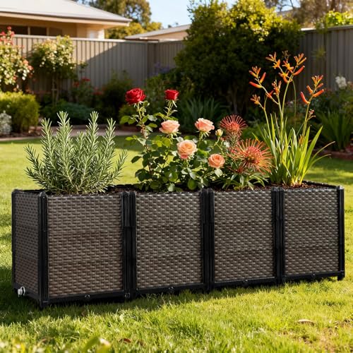 Large Raised Planter Box Outdoor Self Watering 62.9"x15.7"x19.7" , Deep Raised Garden Bed - Elevated Garden Box with Drainage Plug, Rectangular Garden Planter Perfect for Patio Balcony Deck - size: L 63"xW 16"xH 20"