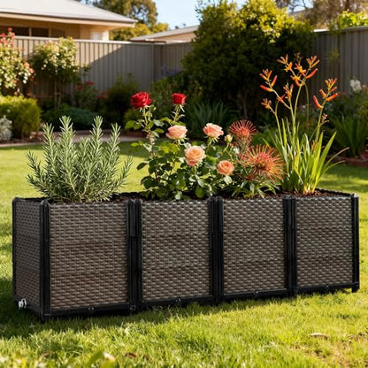 Large Raised Planter Box Outdoor Self Watering 62.9"x15.7"x19.7" , Deep Raised Garden Bed - Elevated Garden Box with Drainage Plug, Rectangular Garden Planter Perfect for Patio Balcony Deck - size: L 63"xW 16"xH 20"