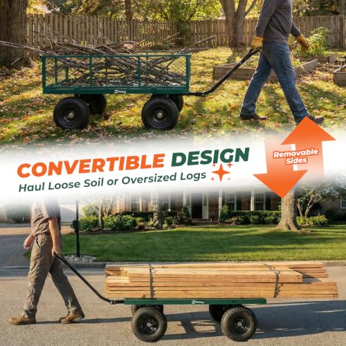 Sekey 7.7 Cu Ft Steel Garden Cart, 1400 lb Capacity, Towable Handle - color: Green, size: 1400LBS