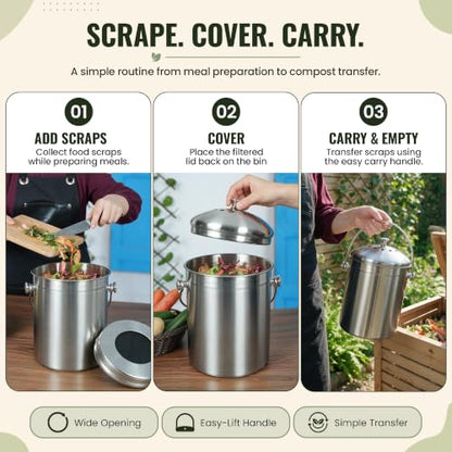 Epica Kitchen Compost Bin for Kitchen Countertops, 1.3 Galllon - Silver - color: silver