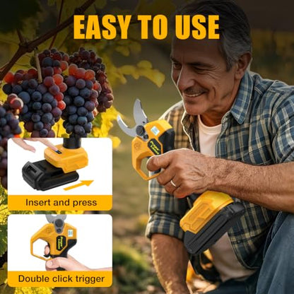 Pruning Shears Compatible with Dewalt 20V Battery, SK5 Blade, 0.8-1.5" Cut - color: Yellow