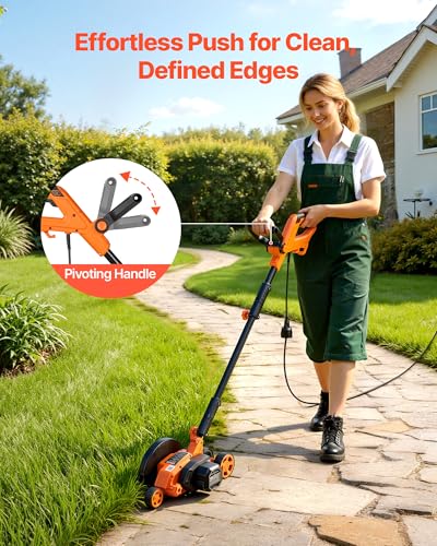 VEVOR Lawn Edger, 8-inch Blade Length, 12 Amp Electric Edger Lawn Tool, 4000 RPM, with 3-Position Blade Depth, 65 Mn, Pivoting Handle, Dual Wheels, for Lawns, Driveways, Yards, and Sidewalk Edges - size: 8 inches