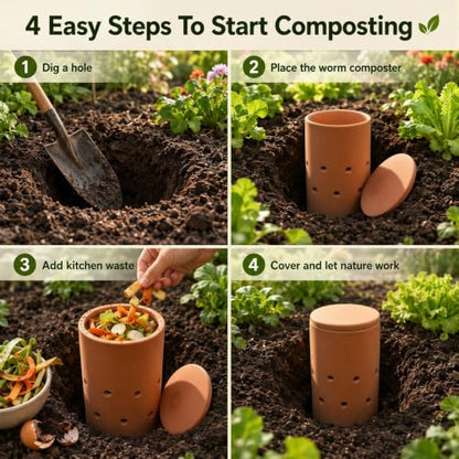 3 Pcs 10" Terracotta Inground Worm Composter Bulk Outdoor Garden