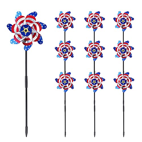 BATTIFE Preassembled Reflective Pinwheels for Yard, American Flag, 10 Pack - color: American Flags, size: 10 Pack