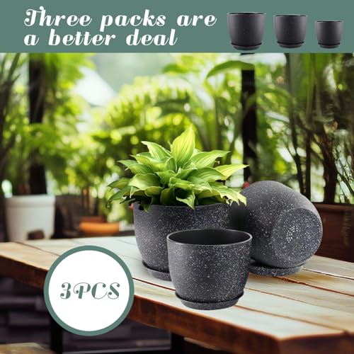 10/9/8 inch Plant Pots, 3 Pack Plastic Flower Pots Modern Flower Pots with Drainage Holes and Trays are for Indoor and Outdoor Plants, Herbs and Flowers,Black Speckles - color: Black