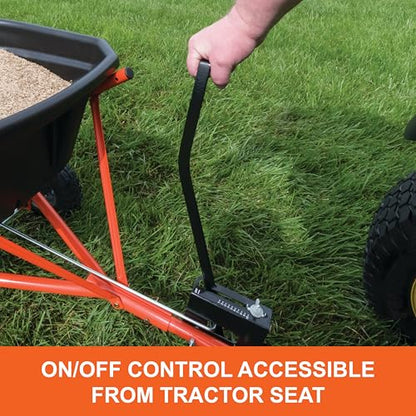 Agri-Fab Tow Behind Broadcast Spreader for Seed, Fertilizer, Salt and Ice Melt, 110 lb Capacity Lawn and Garden Spreader with 10 Ft Spread Width - style: 110 lb. Direct Rod Control Tow-Behind Spreader