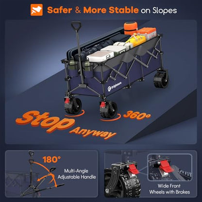Originsure 300L Foldable Beach Wagon Cart with Big Wheels, 560lbs, Purple - color: Grey&purple
