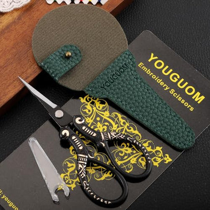 YOUGUOM Small Crochet Scissors, Mini Sewing Shears with Cover - color: Black