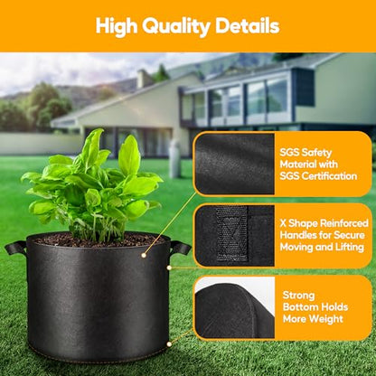 Simple Deluxe Grow Bags 3 Gallon 10 Pack Planter Pots with Handles, Thickened Nonwoven Fabric Aeration Cloth Bag, Heavy Duty Gardening for Tomoato, Potato, Vegetable, Herbs and Flowers, Black - color: 10 Pack, size: 3 Gallon