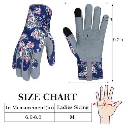 Leather Gardening Gloves for Women Thorn Proof Garden Gloves Touch Screen Working Gloves Gifts - color: Blue-large, size: Large