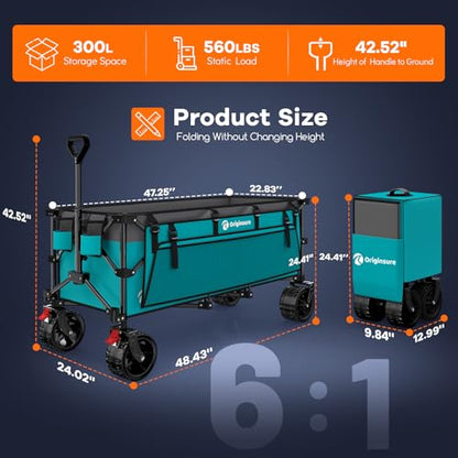 Originsure 300L Foldable Beach Wagon Cart with Big Wheels,560lbs,Turquoise - color: Grey&turquoise