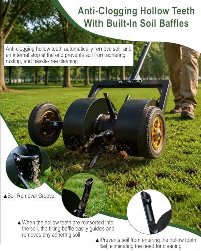 Rolling Lawn Aerator, Manual Lawn Aerator Roller Tool with Wheels