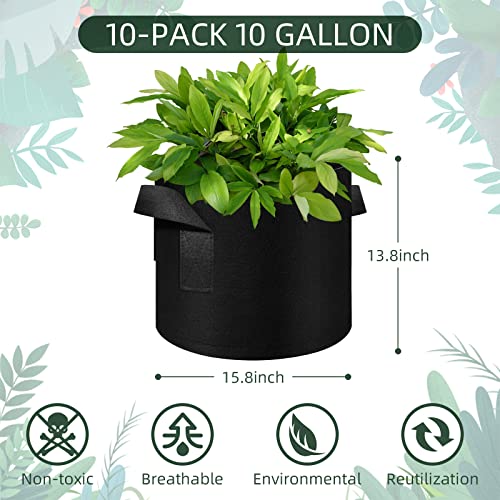 10 Gallon Grow Bags, Black Fabric Pots with Handles(10 Pack) - color: 10 Pack