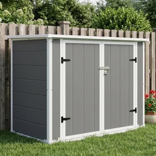 Outdoor Storage Shed Deck Box with Ramp and Lockable Lid - color: Gray - 56.10 X 28.90 X 43.90 Inch