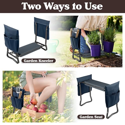 Pure Garden Garden Kneeler and Seat - Kneeling Pad Garden Stool with Tool Pouches - Gardening Gifts for Mom, Dad, Seniors, or Grandparents (Blue) - color: Blue and Gray