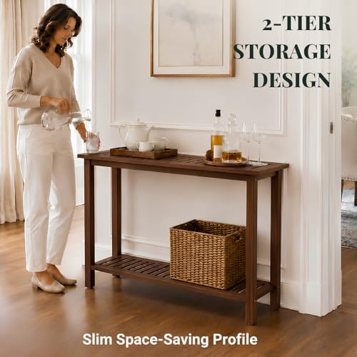 48" Narrow Outdoor Console Table, Sofa Buffet Serving Patio Table - color: Brown