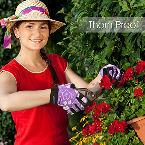 COOLJOB Medium Size Thorn Proof Garden Gloves Set for Women, Purple and Orange, 2 Pairs