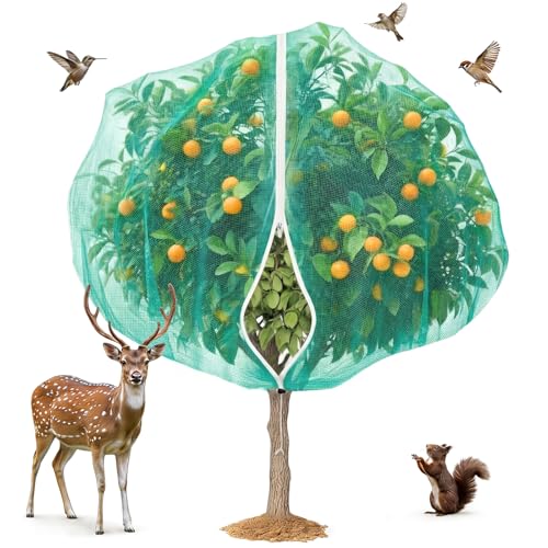 KEOHOLI 12FTx12FT Green Large Fruit Tree Netting Reusable Durable Mesh Cover with Zipper and Drawstring for Fruit Tree Protection Cover from Birds Cicadas Squirrels and Insects - size: 12*12ft (1Pack, Green)