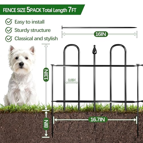 7ft(L) x 12.8in(H) 5 Panels Metal Decorative Garden Fence - size: 5 Panels-7ft(L) x 12.8in(H)
