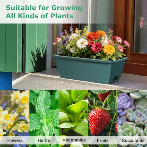 Deck Railing Planter Boxes 2 Tier Green Outdoor Hanging Planters Set of 2 - color: Green