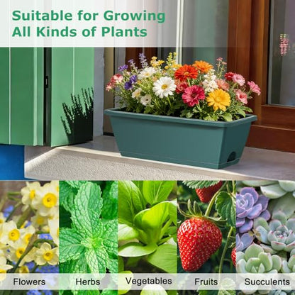 Deck Railing Planter Boxes 2 Tier Green Outdoor Hanging Planters Set of 2 - color: Green