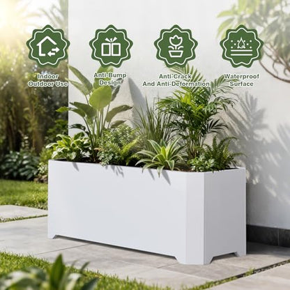 Metal Rectangular Planter Box 32"L x 15"W x 15"H Large White Planters - color: White, size: 32"Lx15"Wx15"H