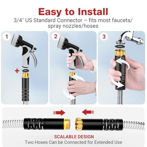 Lefree 200ft Heavy Duty Stainless Steel Garden Hose - color: Gray, size: 200FT