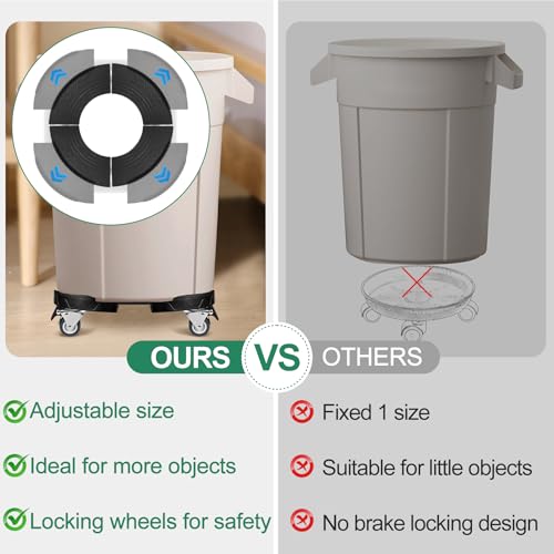 ToLanbbt Trash Can Dolly with Wheels, 15-19 in Adjustable Round Furniture Dolly, Heavy Duty 440 LBS Drum Rolling Base, Keg Dolly for 20, 32, 44, 55 Gallon Garbage Cans, Black, 1 Pack - color: Black, size: 2 IN - 1 Pack