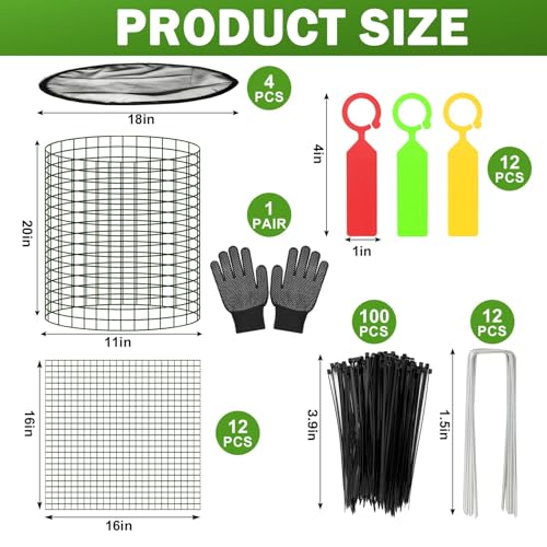 Plant Protector from Animals, 4 Pack 16”x 16" Wire Cage Cloches