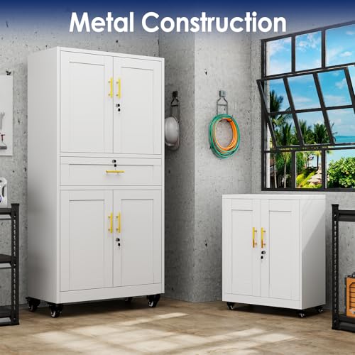 erosoei 75" H Metal Garage Storage Cabinet, Rolling Tool Cabinet - color: White, size: 75"-Drw