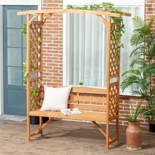 Outsunny Patio Garden Bench Arbor Arch with Pergola 2 Trellises Seat Brown