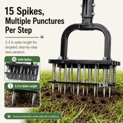 Manual Lawn Aerator Tool, 15-Spike Step-On Aerator for Small Lawns