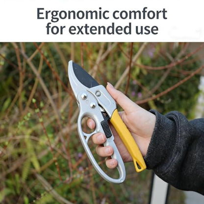 Heavy Duty Pruners Scissors Ratchet Hand Pruner with Ratcheting Garden Hand Tool Clippers Gardening Pruners Tools, 20.5 * 8cm (White Gold) - color: White Gold
