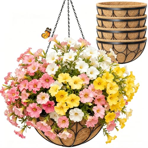 4 Pack 12 Inch Hanging Planters for Outdoor Plants - size: 12