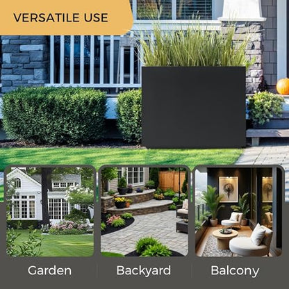 30" Tall Black Metal Planter with Middle Shelf, 36Wx11Dx30H - color: Black, size: 36Wx11Dx30H