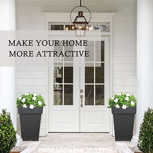 Tall Planters for Outdoor Plants, 20 Inch Movable Drainage Large Outdoor Planter Indoor Planters, Set of 2 Plastic Planters for Front Porch Door Garden Balcony Deck, Dark Gray 20" - color: Dark Gray