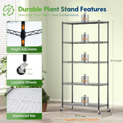 FREELICHT Plant Stand with Grow Light 5-Tier, 4×30W 5000K, 29.5x13.8x61.5IN - size: 29.5x13.8x61.5IN