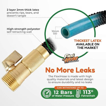 Flexi Hose with 8 Function Nozzle, 50FT - Lightweight Expandable Garden Hose, No-Kink Flexibility, 3/4 Inch Solid Brass Fittings and Double Latex Core - size: 50ft
