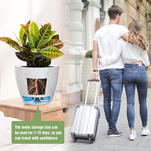 UOUZ Large Self Watering Pots, 12/10/9 Plastic Planters with High Drainage Holes and Deep Reservoir for Indoor Outdoor Garden Plants and Flowers, White Speckles - color: White Speckles
