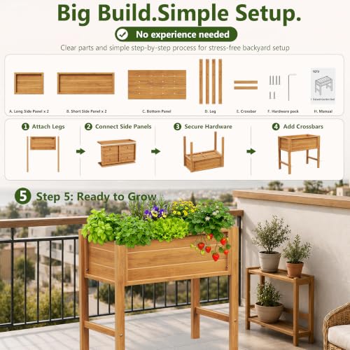 YEFU 34" Small Garden Planter, Wood-Look HIPS Compact Planter Box, Teak - color: Teak, size: 34"×18"×30"